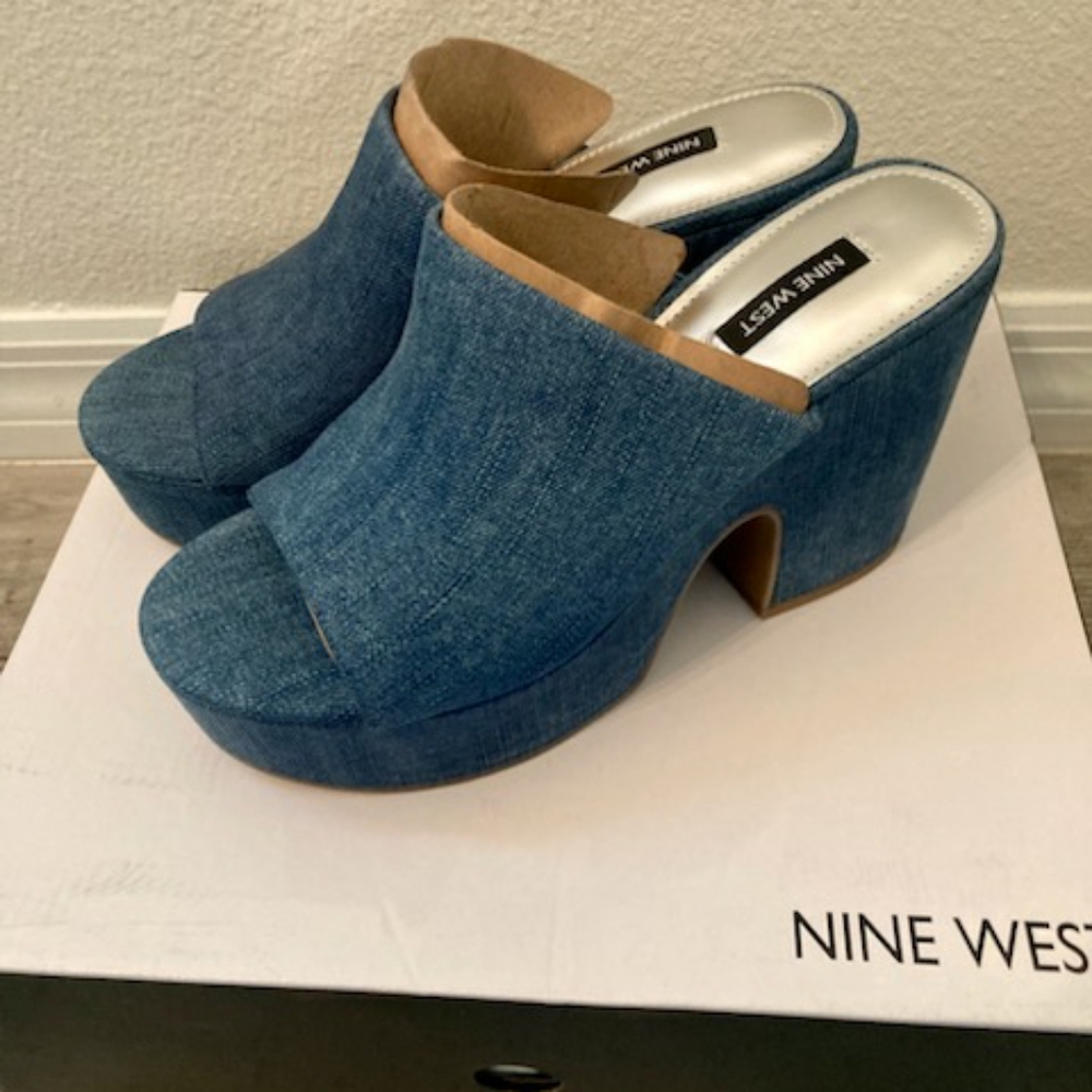 Nine West Blue Women's Platform Mules